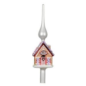 NEW! Glass Gingerbread House With Purple Roof Heart Christmas Tree Topper